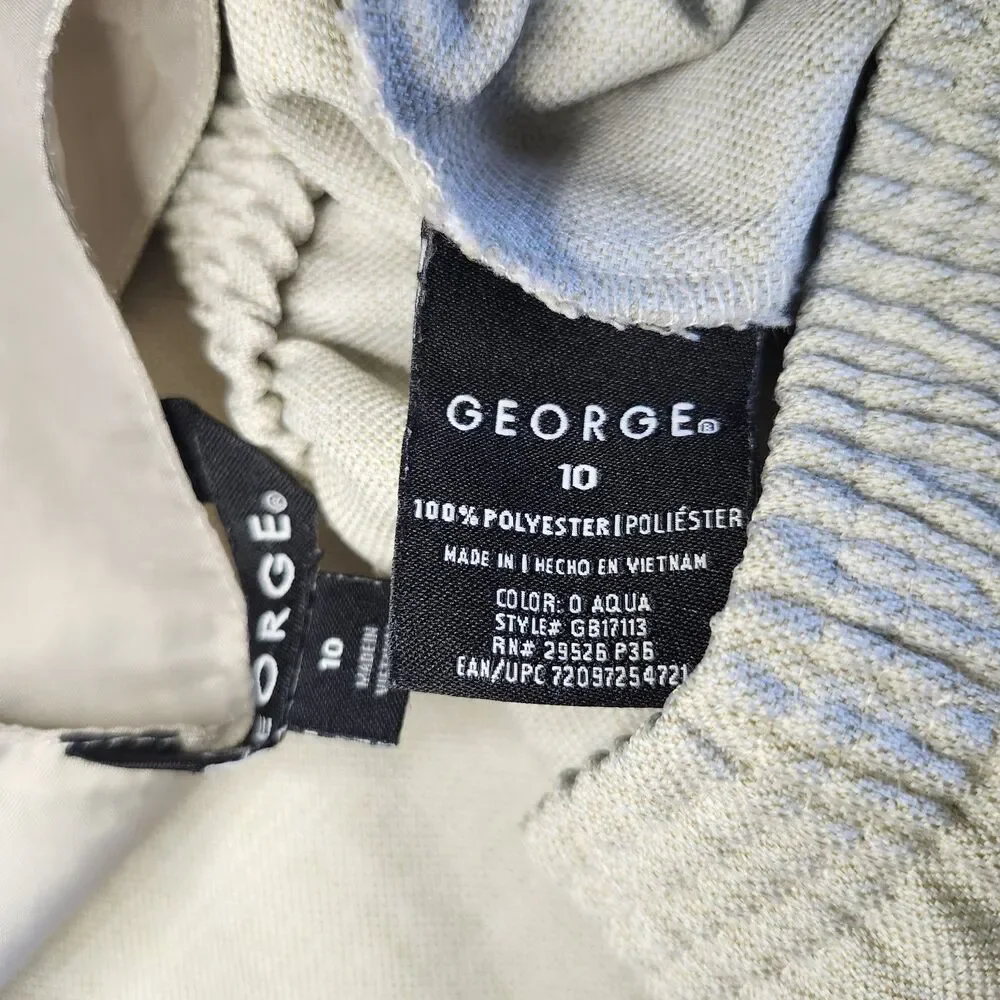 George Boys 4-Piece Linen Suit Set Size 10 Beige Vest Pants Blue Shirt Tie